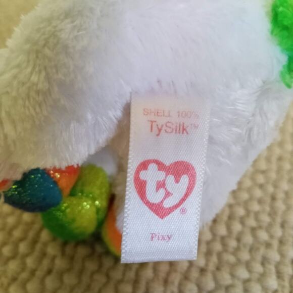 TY Pixy Unicorn TySilk Beanie Boo White Rainbow 7" Large Sparkle Glitter Eyes - Picture 7 of 8